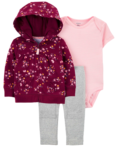 Super Cozy Cotton Fabric Cute Baby Hoodie and Pants-Girl's 3pcs Set