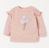 Ice Flamingo Embroidery Sweet Children Girl's Sweater - MiniMore