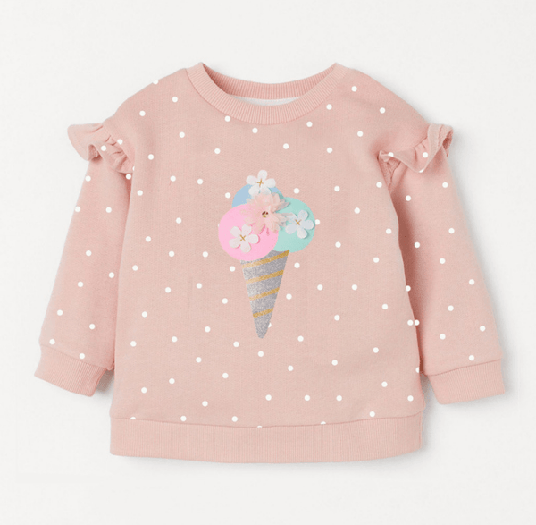 Ice Flamingo Embroidery Sweet Children Girl's Sweater - MiniMore