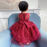 Baby Girl's Party Frock-Red - MiniMore