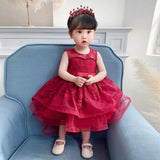 Baby Girl's Party Frock-Red - MiniMore