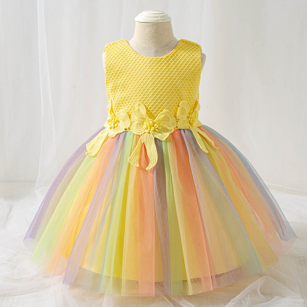 Baby Girl's Party Frock-Birthday Rainbow Colors - MiniMore